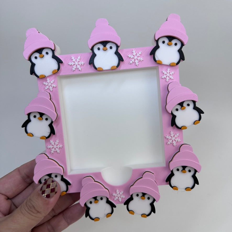 Pink penguin photo frame made by The Bookish Scoop